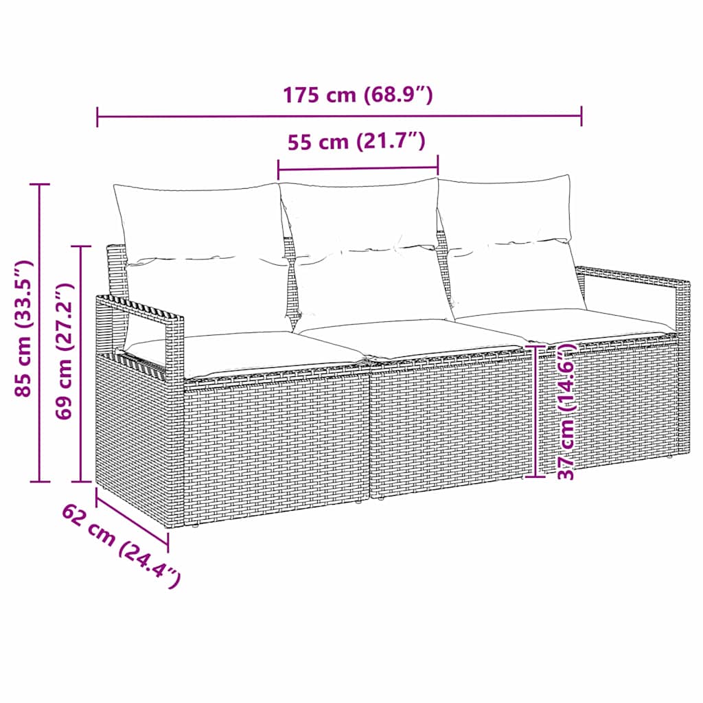 Garten-Sofa-Set mit Kissen mit Speicher 3 pcs Braun und Creme